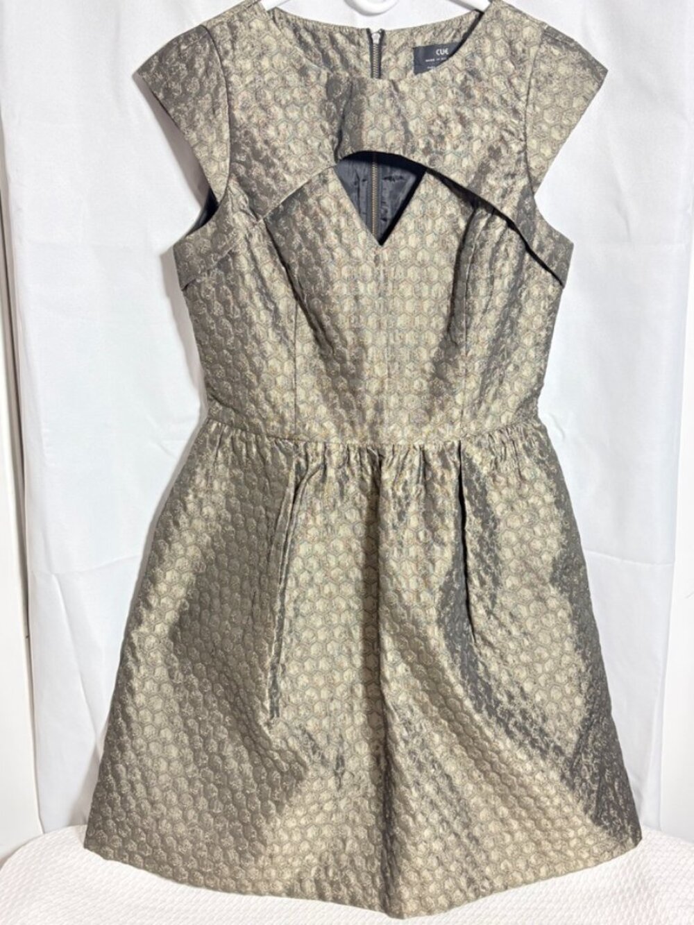 CUE Australia Metallic Jacquard Cutout Fit Flare Dress AU 10 US 6